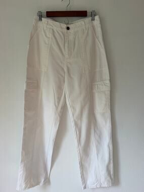 Ivory White Cargo Pants Utility High Rise Straight Leg Pocket Pants Size 9 / 29